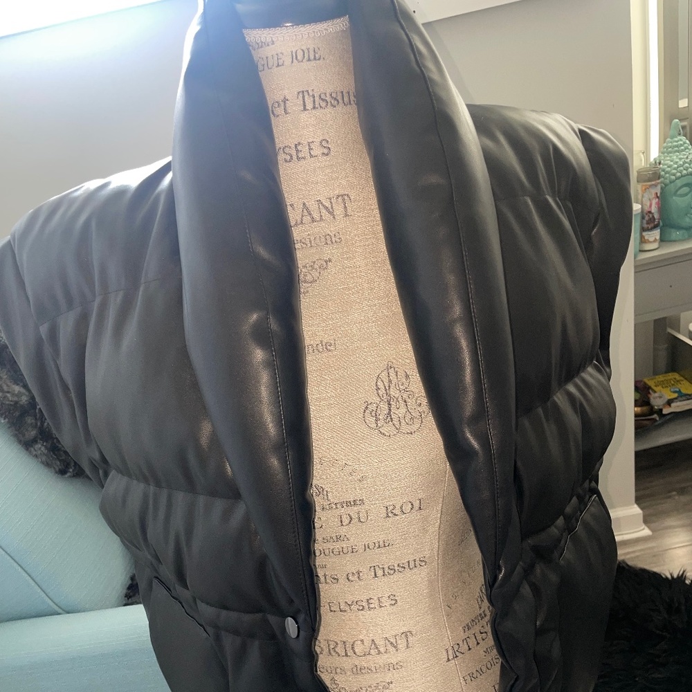 Petite Faux Leather Puffer Vest